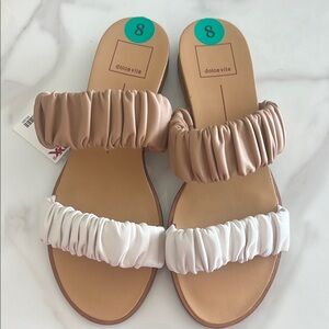 Dolce Vita Tan and White Double Strap Sandals